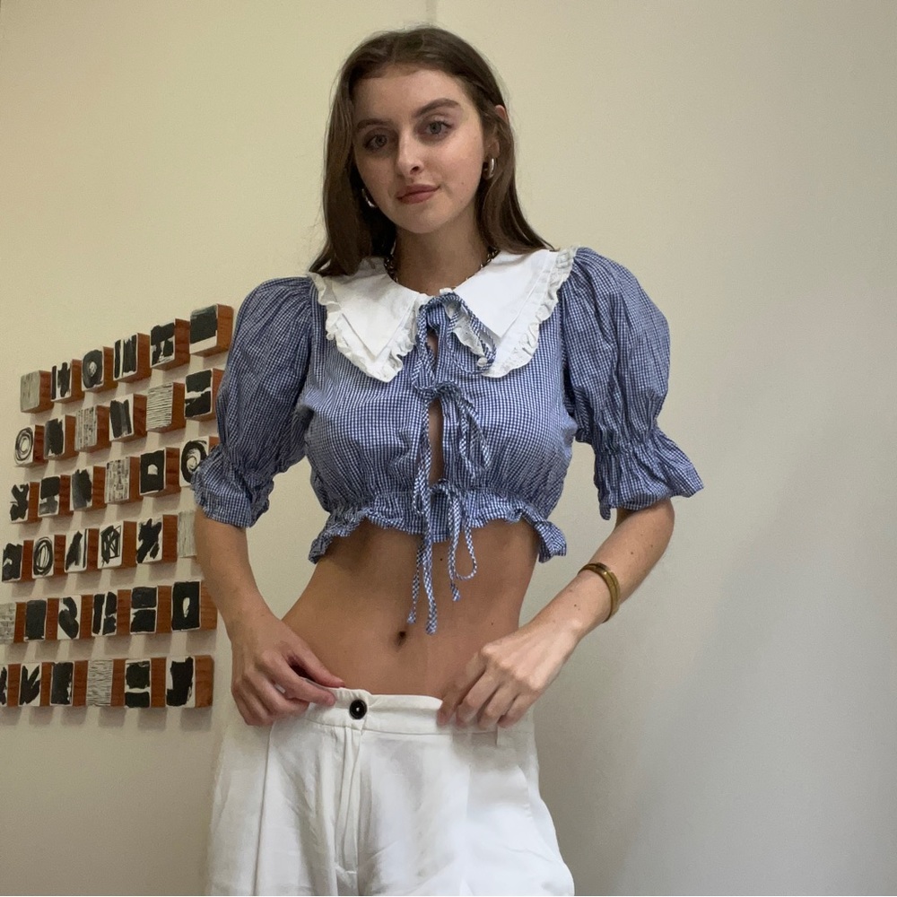 Maison Cleo Gingham Collar Blouse - Picture 4 of 5